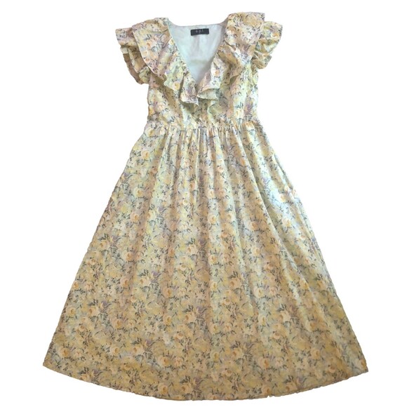 OPT Kate Dress Womens Size M Cotton Floral Midi Ruffle Neckline Garden Girl - Picture 3 of 15